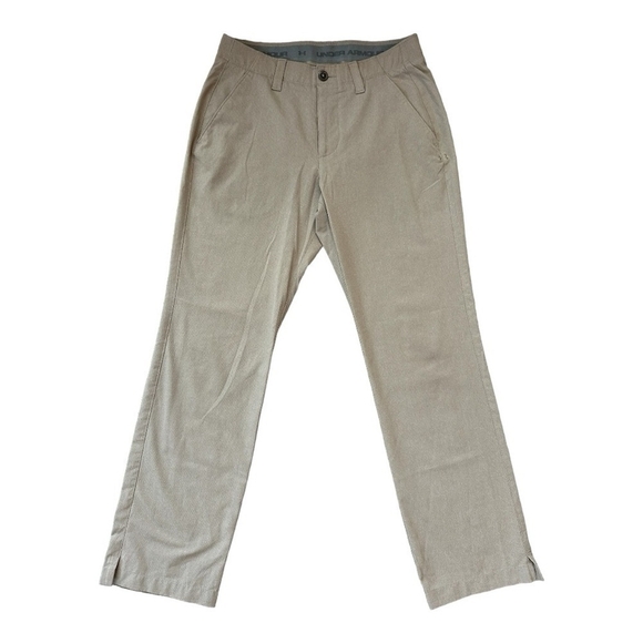 Mens Pants Under Armour Vented Golf Pants Tan Straight Fit Perforated Pants - Picture 1 of 5